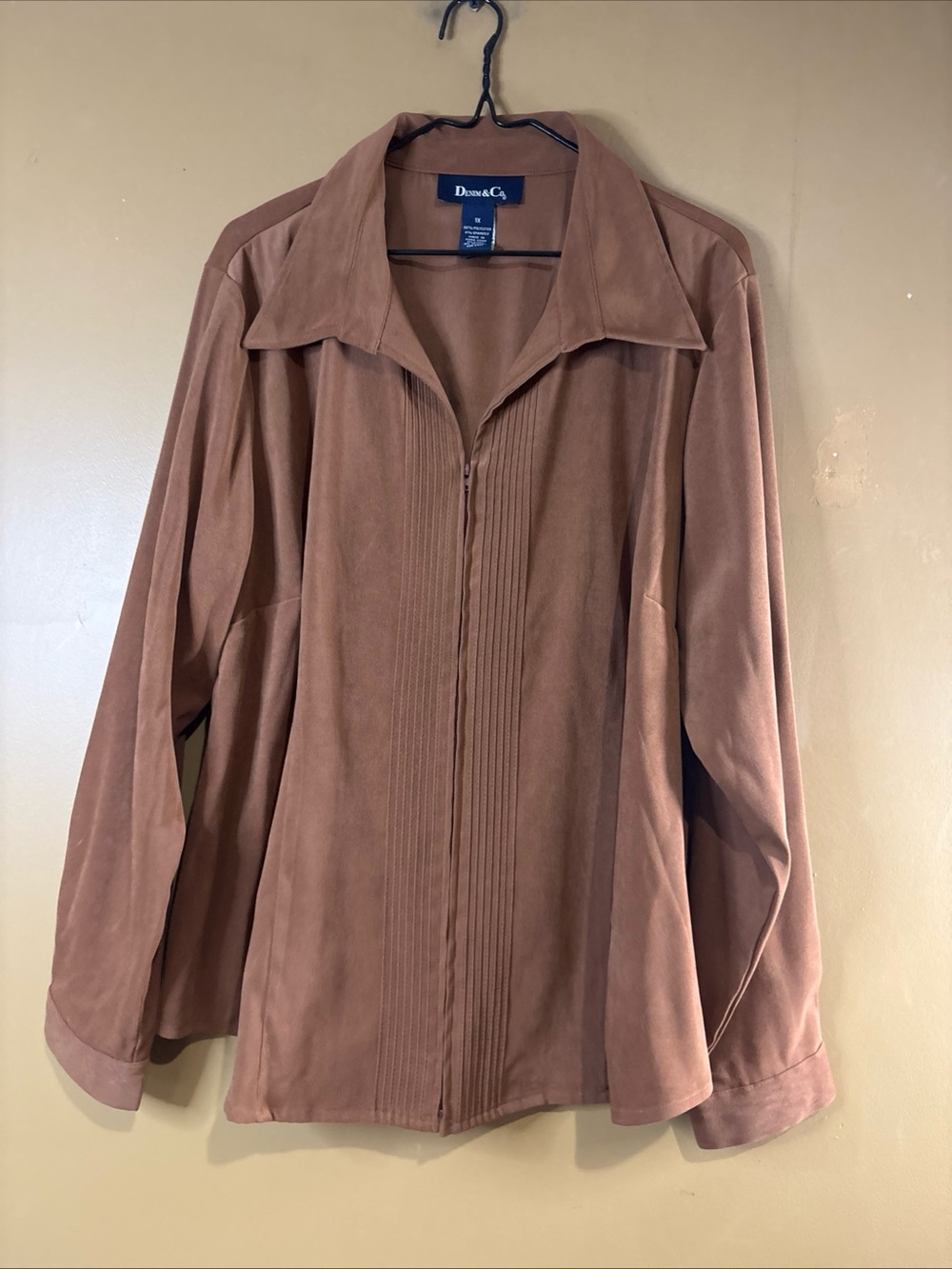 HC998 Denim & Co Women 1X Brown Zip Up Shirt/Jacket Long Sleeve A44363